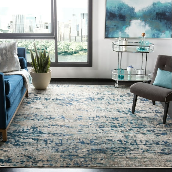 SAFAVIEH Madison Kebo Abstract Area Rug, Grey/Blue, 6'7" x 6'7" Square - Modern Design, Grey & Blue, Ideal for Living Room, Bedroom, Dining Space