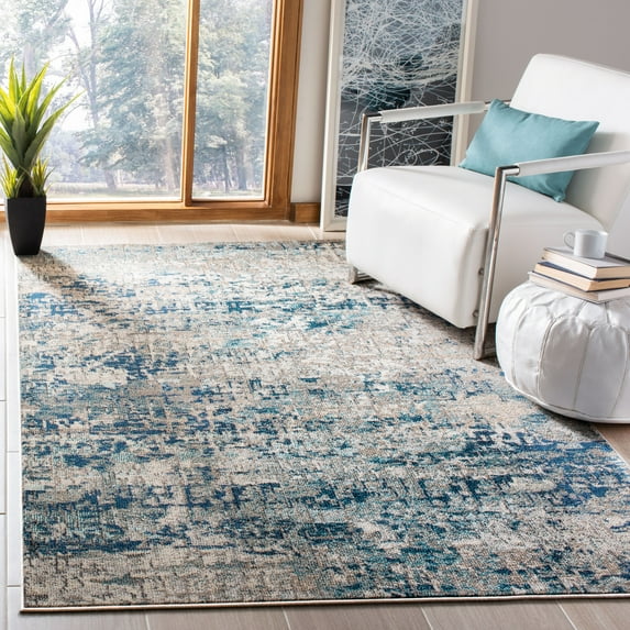 SAFAVIEH Madison Kebo Abstract Area Rug, Grey/Blue, 6' x 9' - Modern Design, Grey & Blue, Ideal for Living Room, Bedroom, Dining Space
