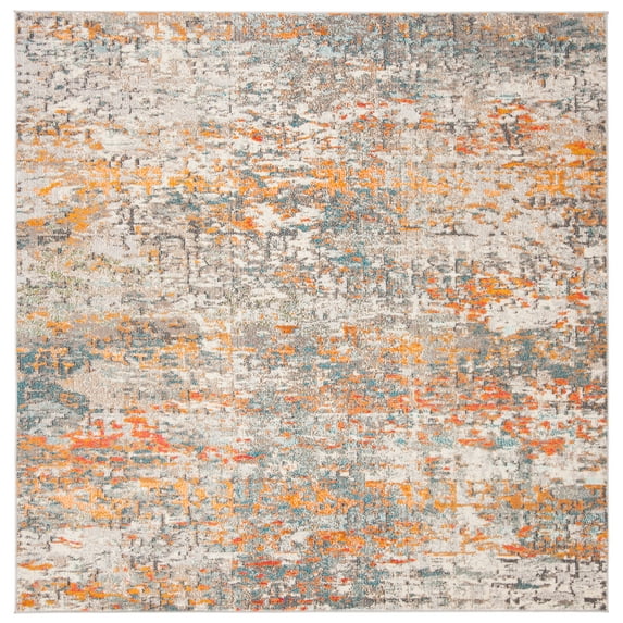 SAFAVIEH Madison Kebo Abstract Area Rug, Grey/Orange, 5' x 5' Square