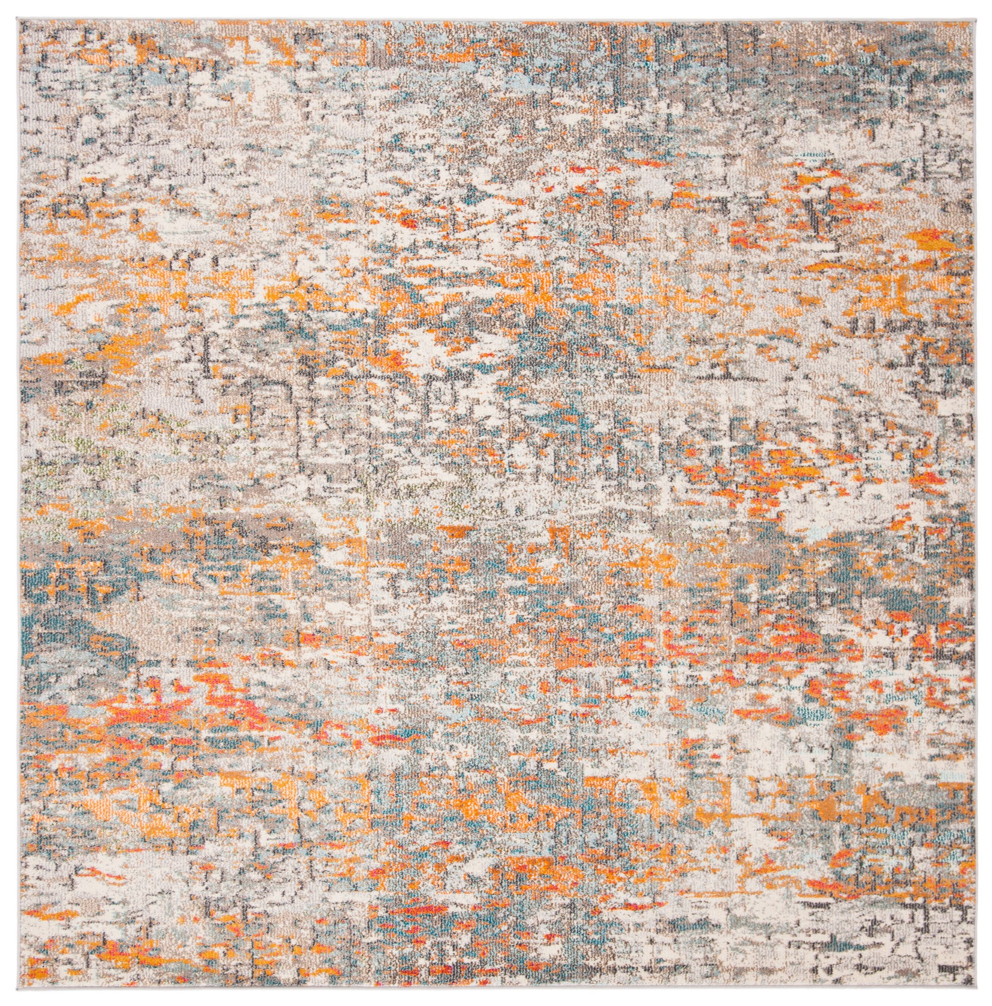 Madison 5' x 5' Square Gray and Orange Abstract Rug