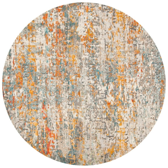 SAFAVIEH Madison Kebo Abstract Area Rug, Grey/Orange, 6'7" x 6'7" Round