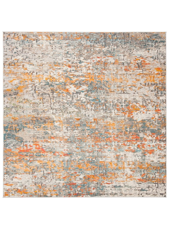 SAFAVIEH Madison Kebo Abstract Area Rug, Grey/Orange, 8' x 8' Square