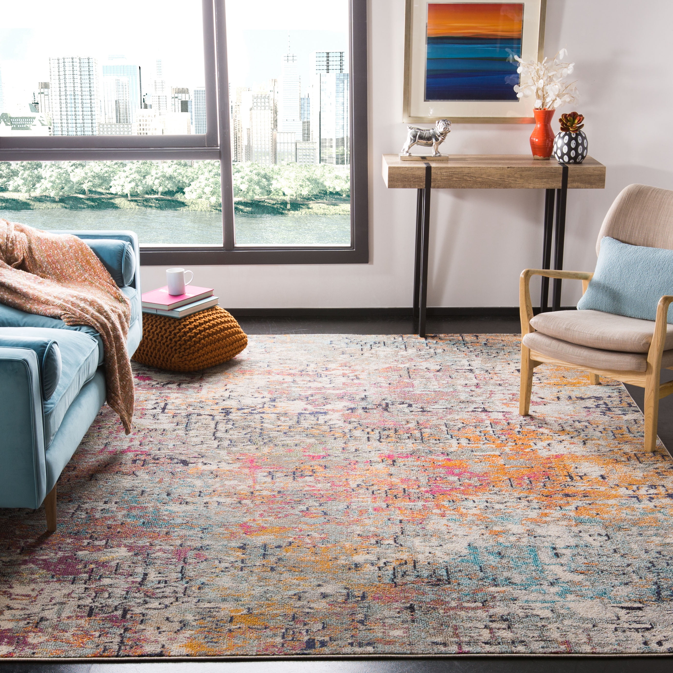 SAFAVIEH Madison Kebo Abstract Area Rug, Grey/Pink, 10' x 14' - X-Large - Modern Design, Grey & Pink, Ideal for Living Room, Bedroom, Dining Space