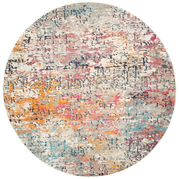 SAFAVIEH Madison Kebo Abstract Area Rug, Grey/Pink, 3' x 3' Round