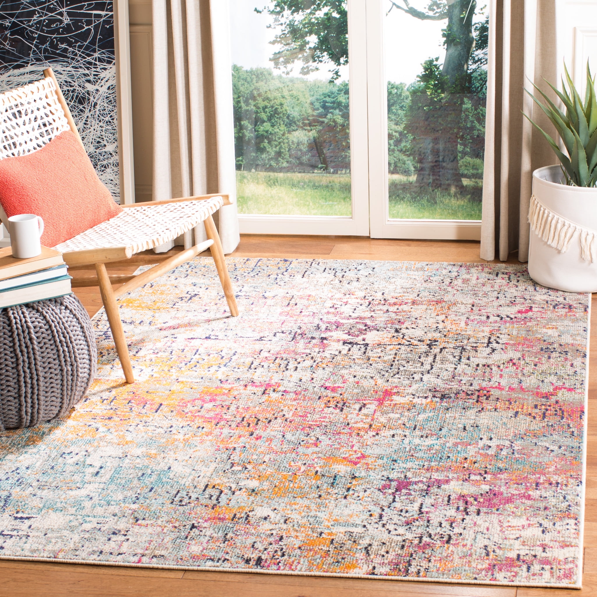 SAFAVIEH Madison Kebo Abstract Area Rug, Grey/Pink, 3' x 5' - Modern Design, Grey & Pink, Ideal for Living Room, Bedroom, Dining Space, Entryway, Bathroom, Bedside