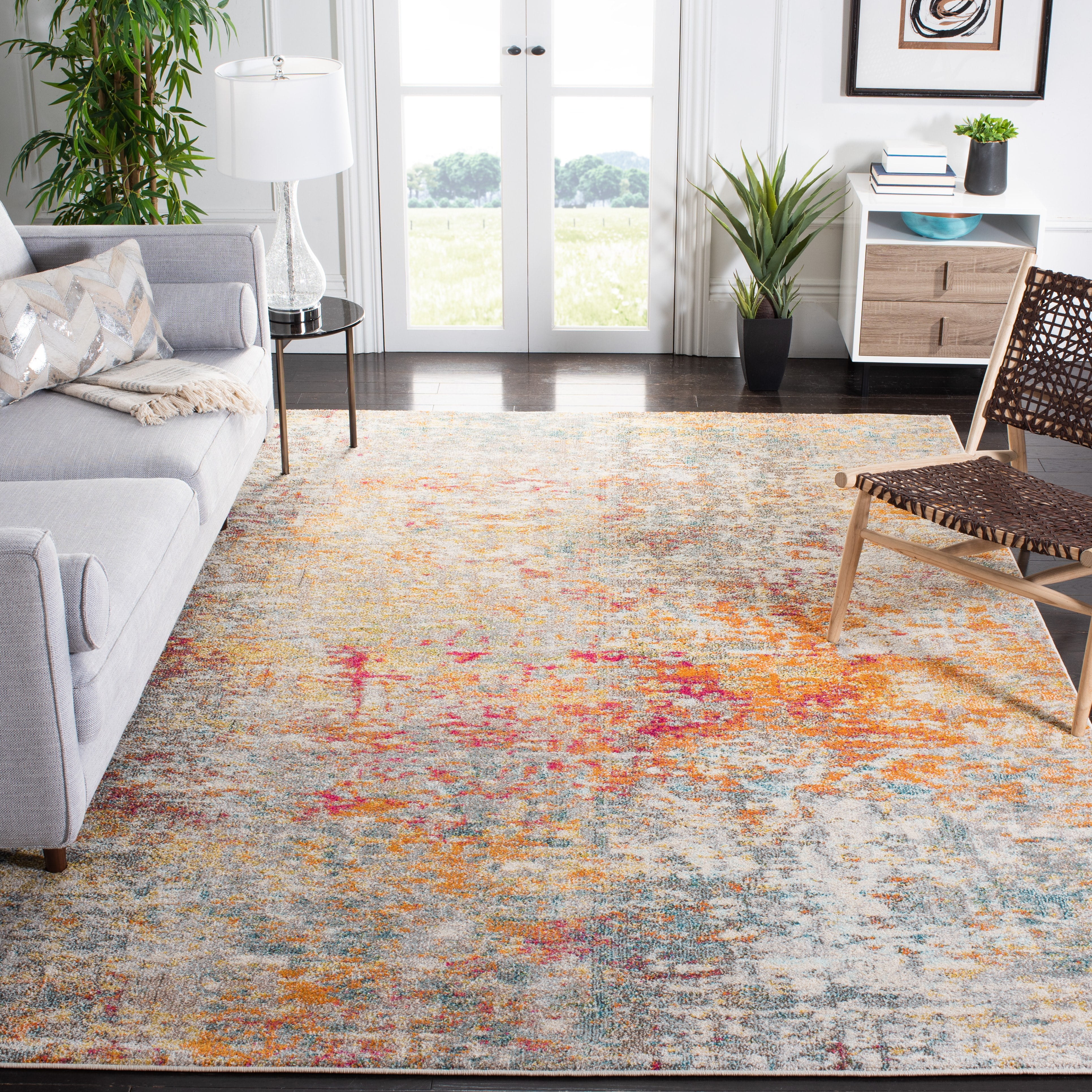 SAFAVIEH Madison Kebo Abstract Area Rug, Grey/Turquoise, 10' x 14' - X-Large - Modern Design, Grey & Turquoise, Ideal for Living Room, Bedroom, Dining Space