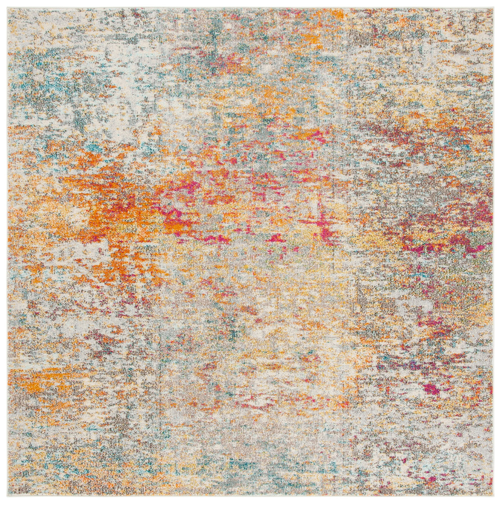 Grey and Turquoise 3' x 3' Square Synthetic Flat Woven Area Rug