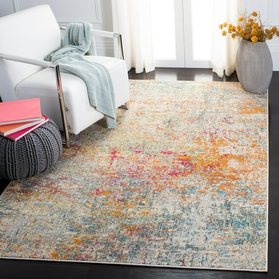 SAFAVIEH Madison Kebo Abstract Area Rug, Grey/Turquoise, 5' x 5' Square - Modern Design, Grey & Turquoise, Ideal for Living Room, Bedroom, Dining Space