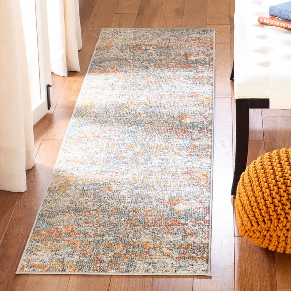SAFAVIEH Madison Kebo Abstract Runner Rug, Grey/Orange, 2'2" x 20' - Modern Design, Grey & Orange, Ideal for Living Room, Bedroom, Dining Space, Entryway, Hallway, Kitchen