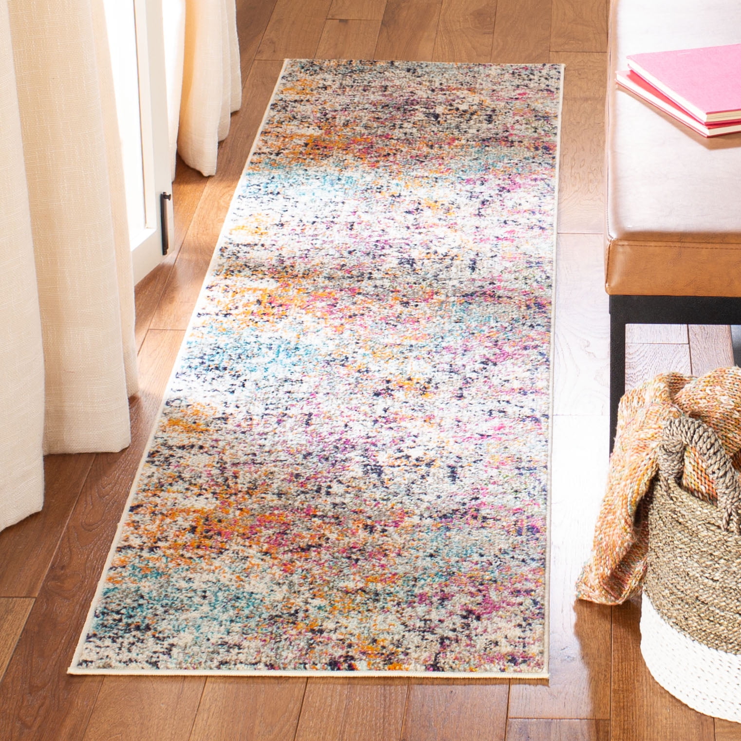 SAFAVIEH Madison Kebo Abstract Runner Rug, Grey/Pink, 2'2" x 12' - Modern Design, Grey & Pink, Ideal for Living Room, Bedroom, Dining Space, Entryway, Hallway, Kitchen