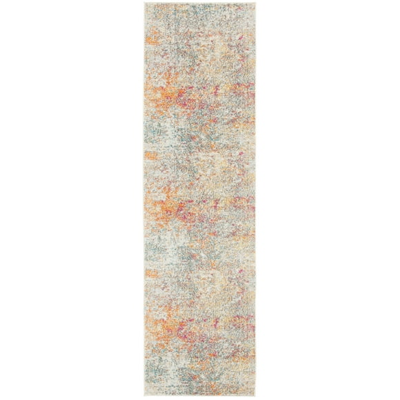 SAFAVIEH Madison Kebo Abstract Runner Rug, Grey/Turquoise, 2'2" x 8'