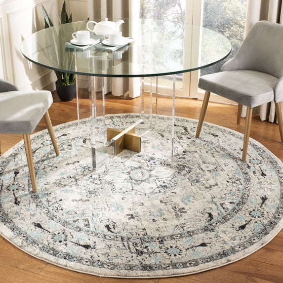 SAFAVIEH Madison Kezia Floral Bordered Area Rug, Light Grey/Blue, 6'7" x 6'7" Round