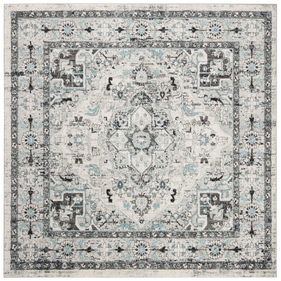 SAFAVIEH Madison Kezia Floral Bordered Area Rug, Light Grey/Blue, 6'7" x 6'7" Square