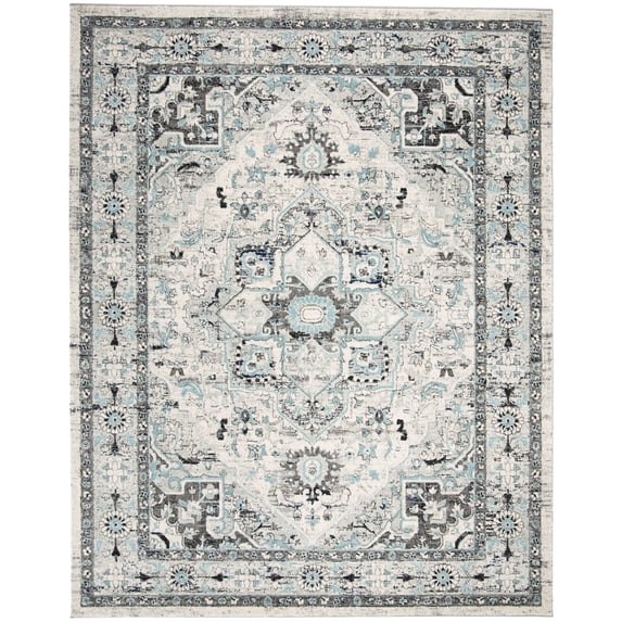 SAFAVIEH Madison Kezia Floral Bordered Area Rug, Light Grey/Blue, 8' x 10'