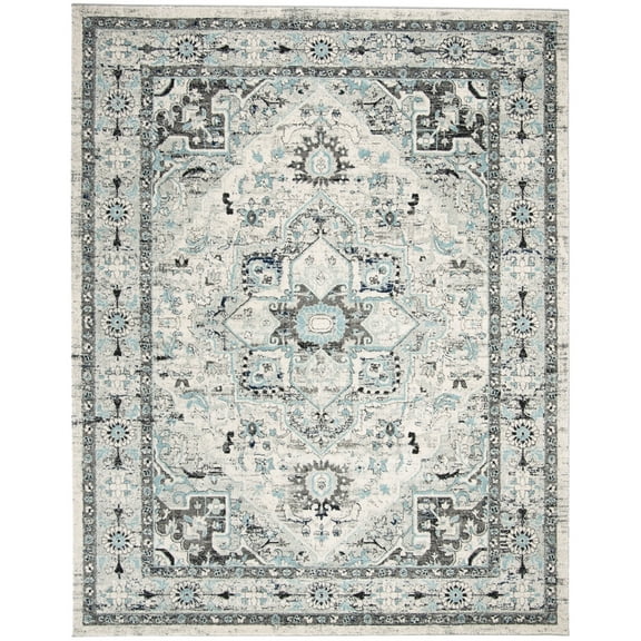 SAFAVIEH Madison Kezia Floral Bordered Area Rug, Light Grey/Blue, 8' x 10'