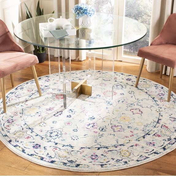 SAFAVIEH Madison Kirsteen Floral Bordered Area Rug, Light Grey/Fuchsia, 6'7" x 6'7" Round