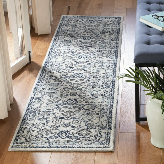 SAFAVIEH Madison Kirsteen Floral Bordered Runner Rug, Light Grey/Blue, 2' x 8'
