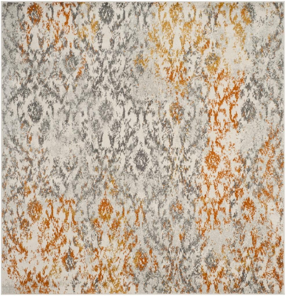 Elegant Gray Square Hand-Knotted Easy-Care Synthetic Area Rug