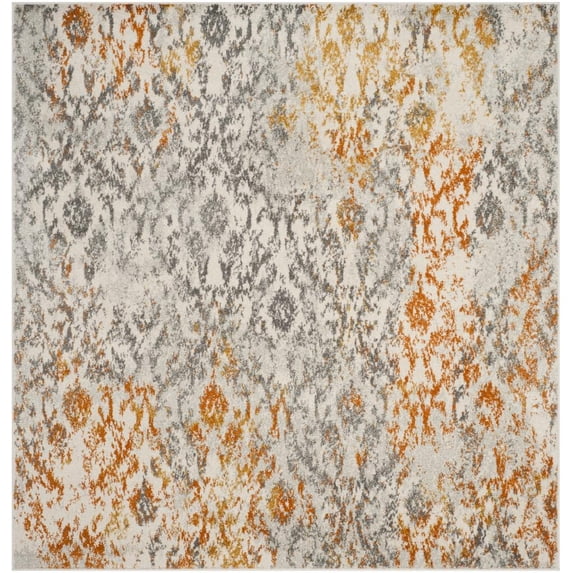 SAFAVIEH Madison Laila Damask Area Rug, Cream/Orange, 9' x 9' Square