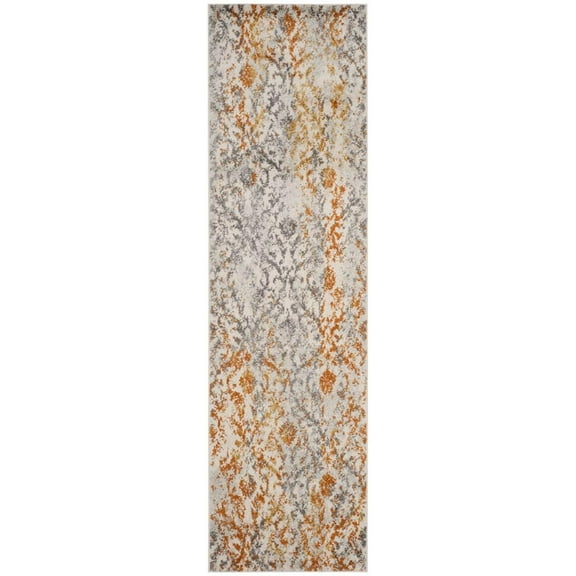 SAFAVIEH Madison Laila Damask Runner Rug, Cream/Orange, 2'3" x 16'