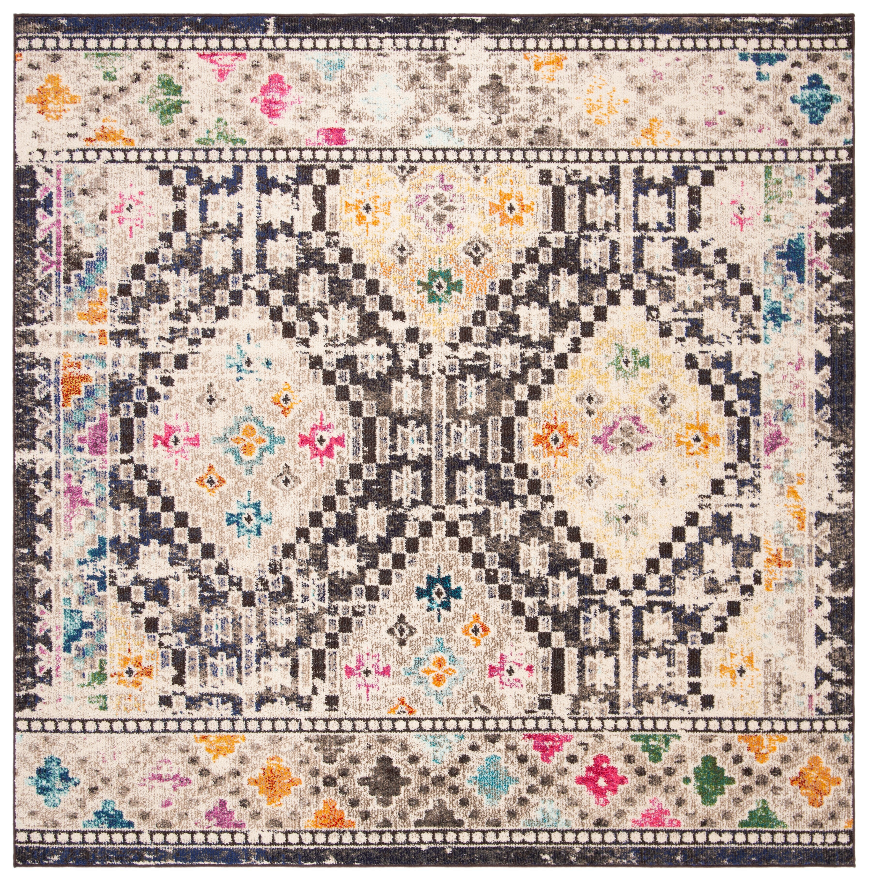 Metro-Mod Chic Black Synthetic 6'7" Square Area Rug