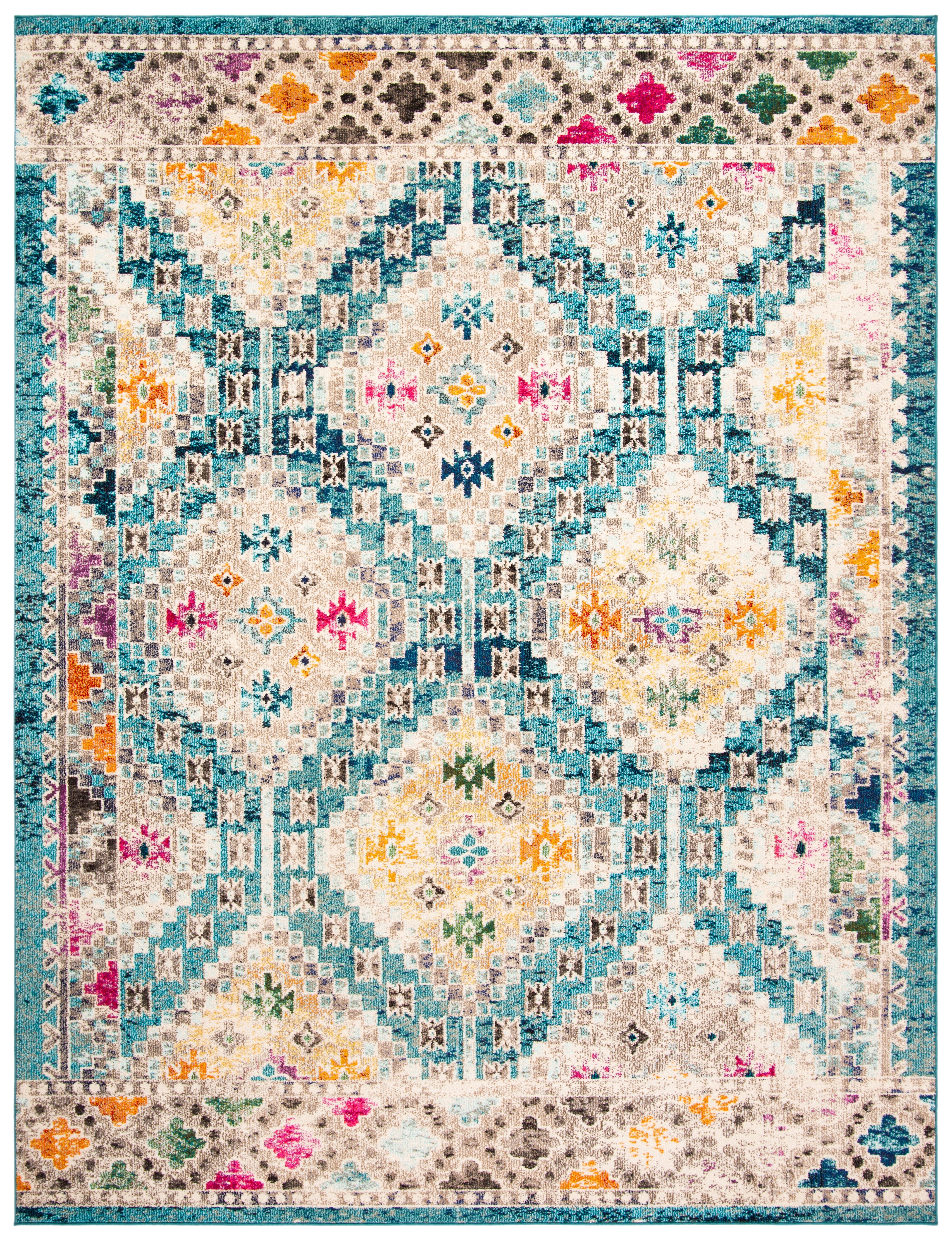 SAFAVIEH Madison Lanford Southwestern Area Rug, Dark Blue/Yellow, 9' x 12'