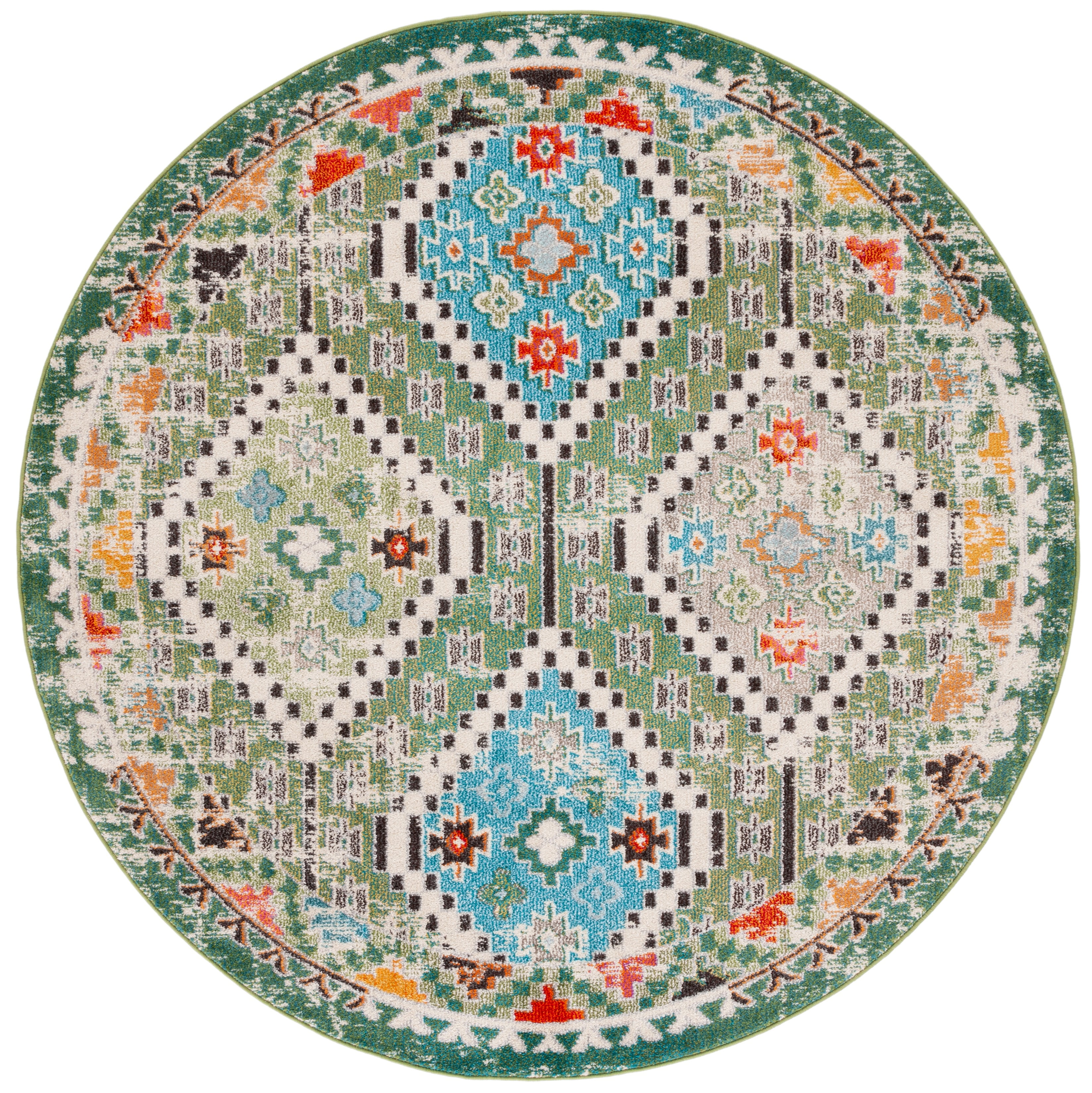SAFAVIEH Madison Lanford Southwestern Area Rug, Green/Beige, 6'7" x 6'7" Round