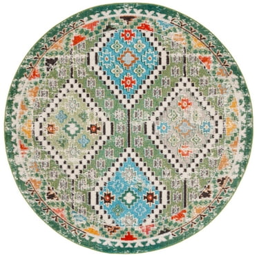 SAFAVIEH Madison Lanford Southwestern Area Rug, Green/Beige, 6'7" x 6'7" Round