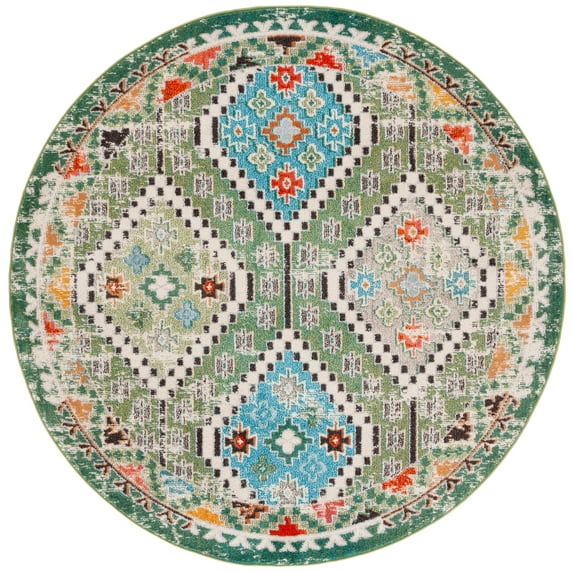 SAFAVIEH Madison Lanford Southwestern Area Rug, Green/Beige, 6'7" x 6'7" Round