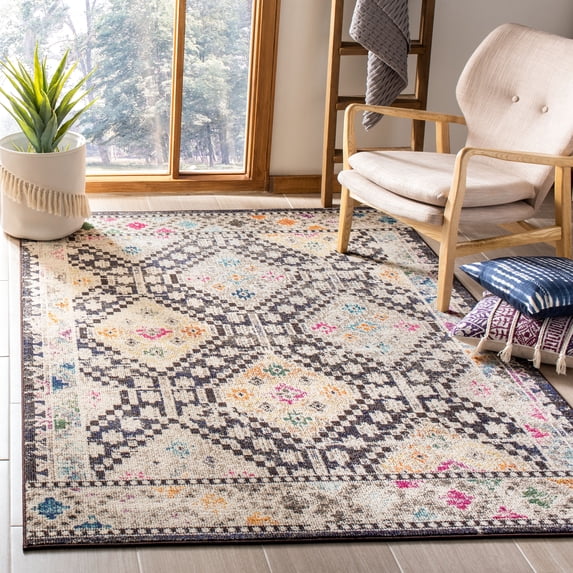SAFAVIEH Madison Lanford Vintage Geometric Area Rug, Black/Yellow, 5' x 5' Square