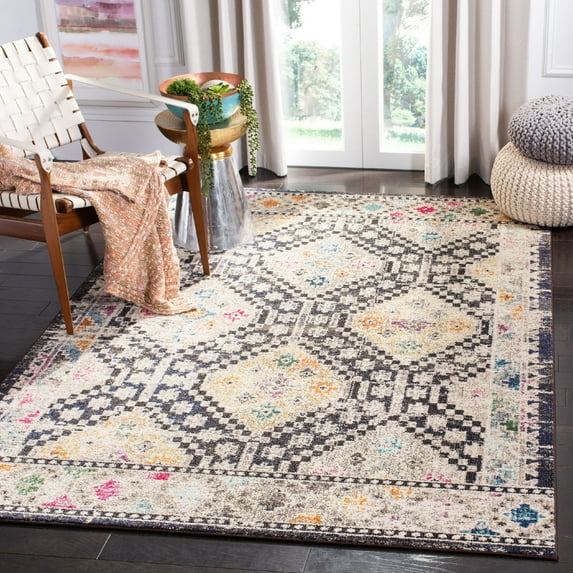 SAFAVIEH Madison Lanford Vintage Geometric Area Rug, Black/Yellow, 6' x 9'