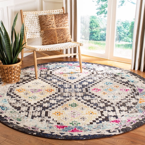 SAFAVIEH Madison Lanford Vintage Geometric Area Rug, Black/Yellow, 9' x 9' Round