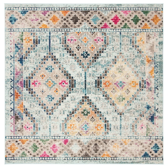 SAFAVIEH Madison Lanford Vintage Geometric Area Rug, Blue/Yellow, 3' x 3' Square