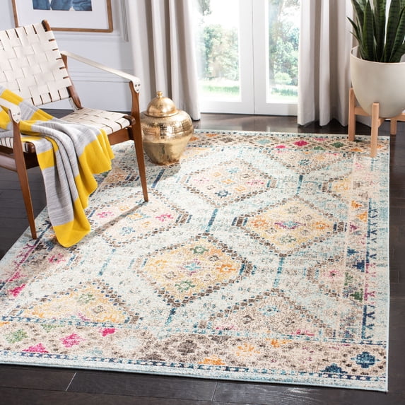 SAFAVIEH Madison Lanford Vintage Geometric Area Rug, Blue/Yellow, 6'7" x 6'7" Square