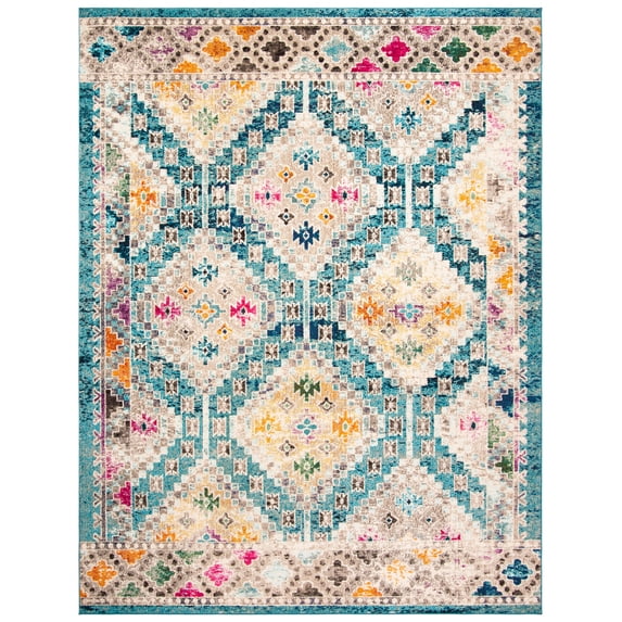 SAFAVIEH Madison Lanford Southwestern Area Rug, Dark Blue/Yellow, 10' x 14'