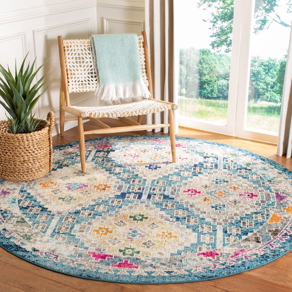 Safavieh Madison Lanford Southwestern Area Rug, Dark Blue/Yellow, 3' x 3' Round