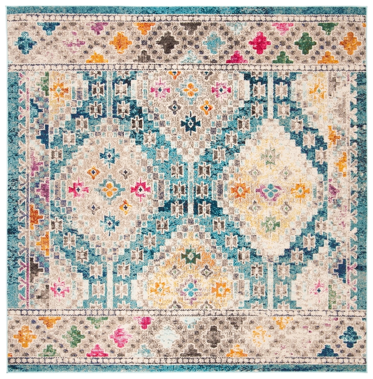 Madison Vintage Dark Blue Square Synthetic Area Rug - 3' x 3'