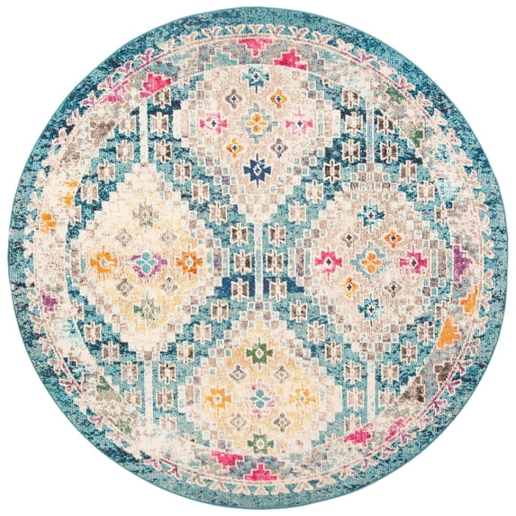 SAFAVIEH Madison Lanford Vintage Geometric Area Rug, Dark Blue/Yellow, 5' x 5' Round