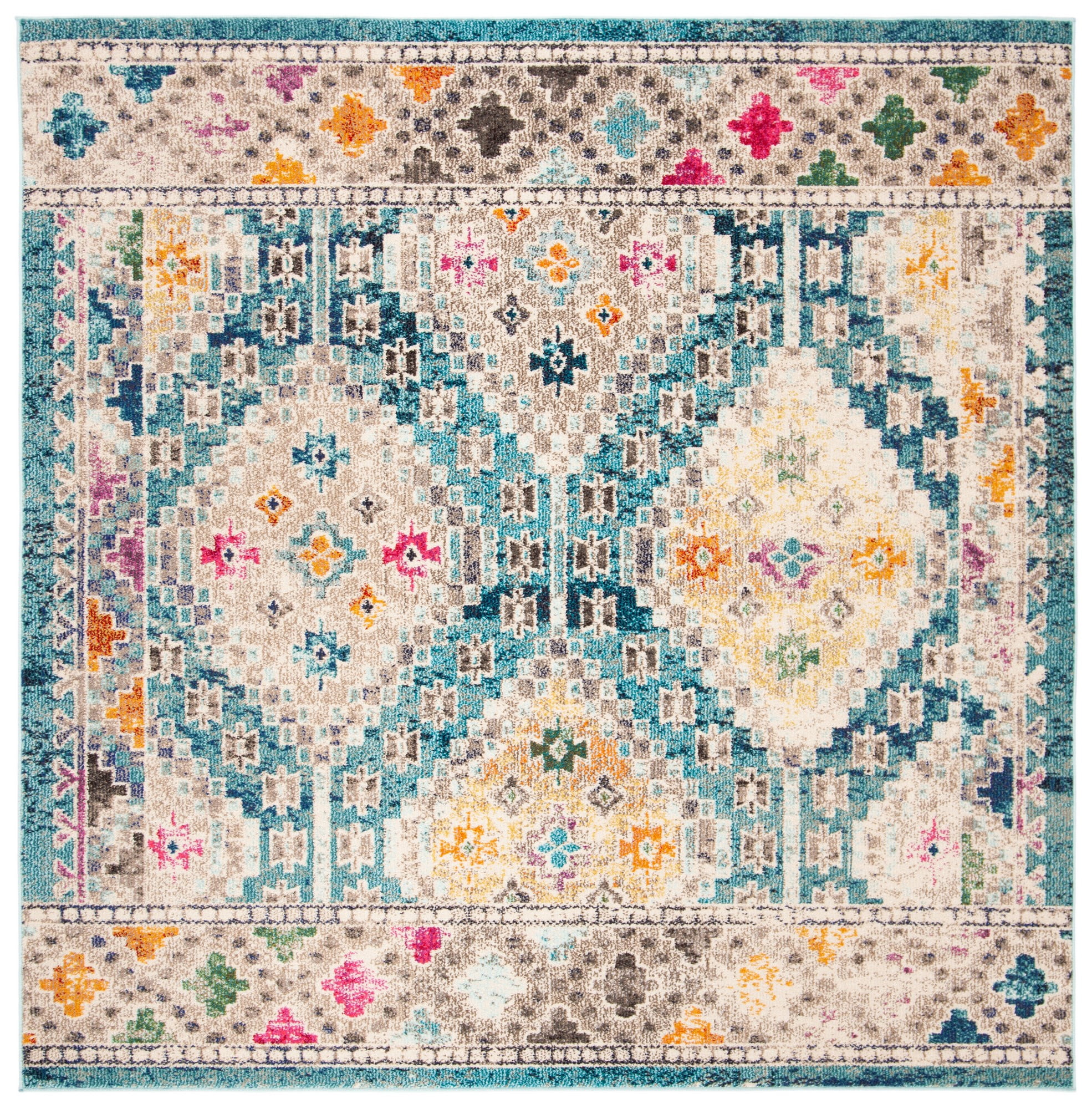 Madison 5' Square Dark Blue and Yellow Synthetic Area Rug