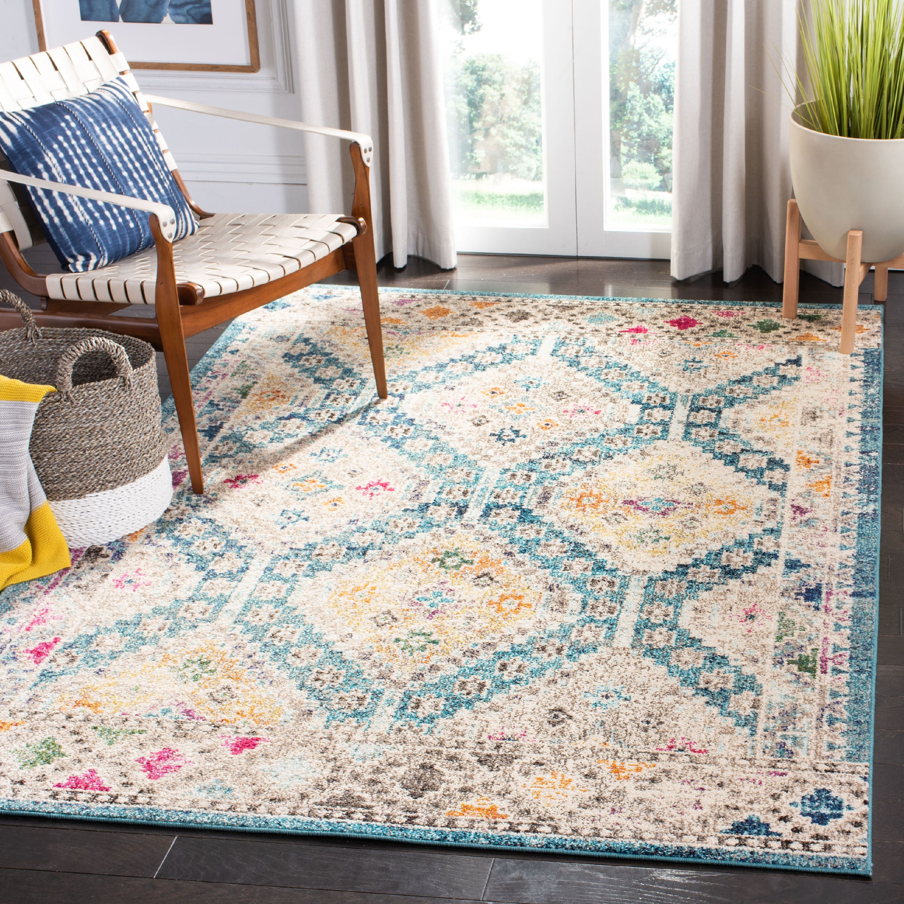 Metro-Mod Chic Square Blue Synthetic Area Rug - 6'7" Easy Care