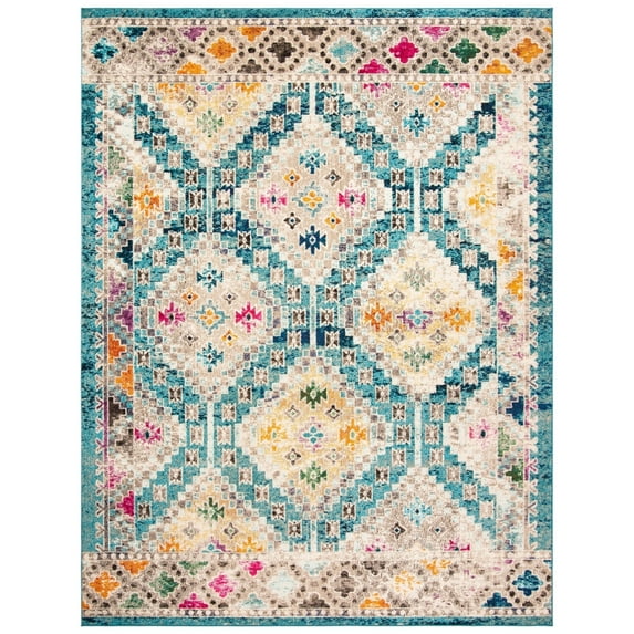 SAFAVIEH Madison Lanford Vintage Geometric Area Rug, Dark Blue/Yellow, 8' x 10'