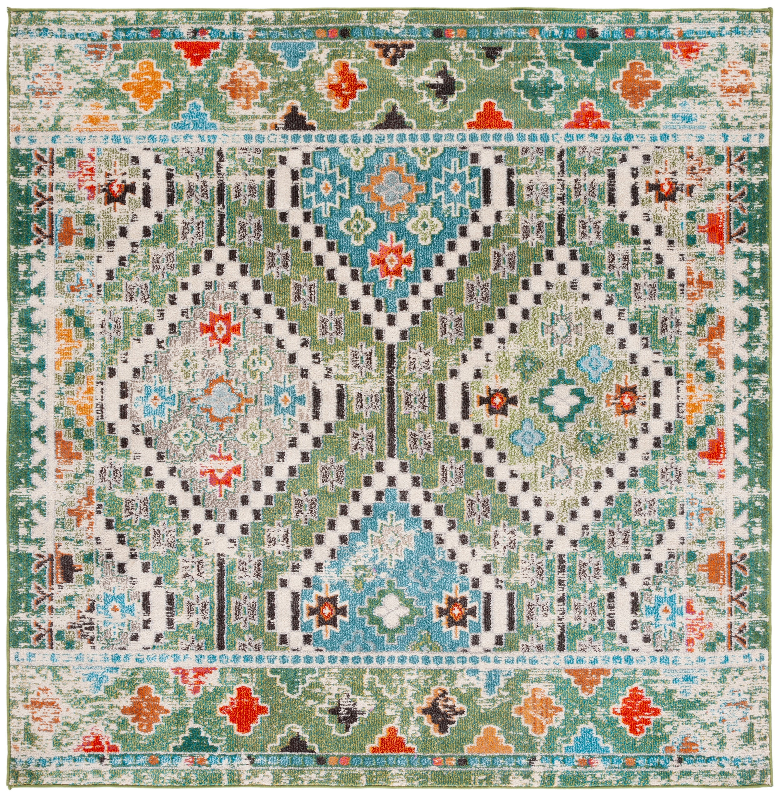 Madison 6'7" Square Blue and Green Cotton Area Rug