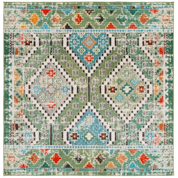 SAFAVIEH Madison Lanford Vintage Geometric Area Rug, Green/Beige, 6'7" x 6'7" Square