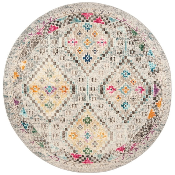 SAFAVIEH Madison Lanford Vintage Geometric Area Rug, Grey/Yellow, 3' x 3' Round