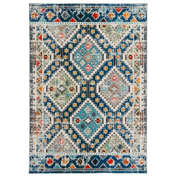 SAFAVIEH Madison Lanford Vintage Geometric Area Rug, Navy/Beige, 5'3" x 7'6"
