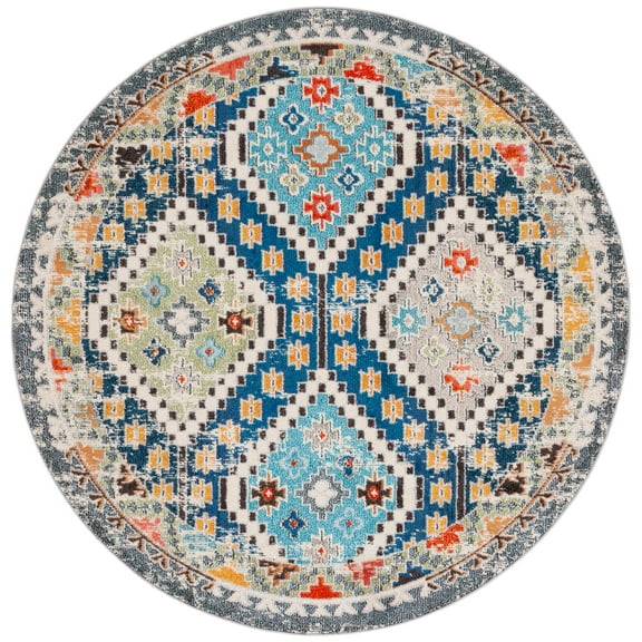SAFAVIEH Madison Lanford Vintage Geometric Area Rug, Navy/Beige, 6'7" x 6'7" Round