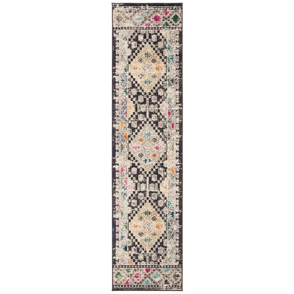 SAFAVIEH Madison Lanford Vintage Geometric Runner Rug, Black/Yellow, 2'2" x 10'