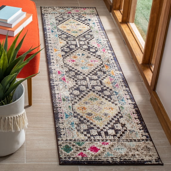 SAFAVIEH Madison Lanford Vintage Geometric Runner Rug, Black/Yellow, 2'2" x 14'