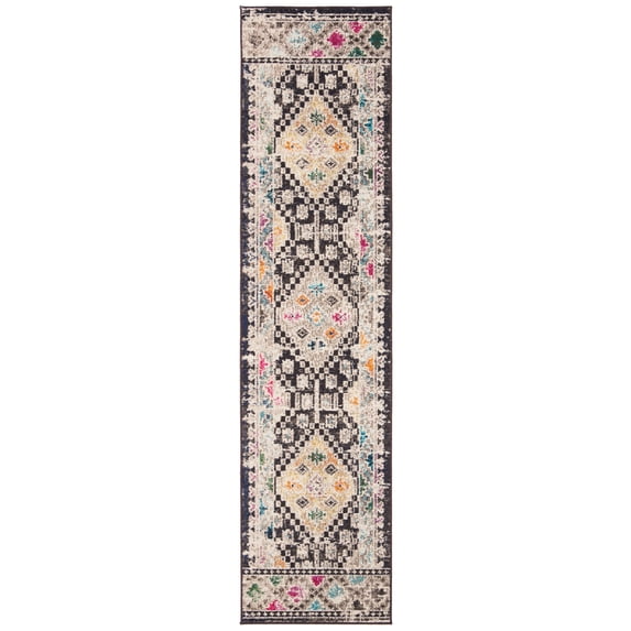 SAFAVIEH Madison Lanford Vintage Geometric Runner Rug, Black/Yellow, 2' x 8'