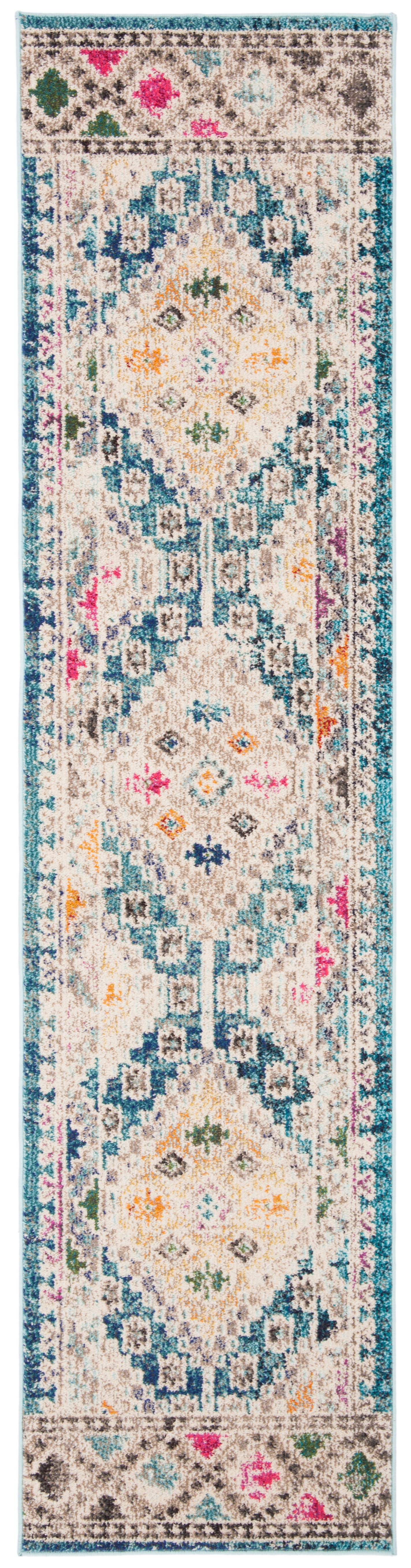 SAFAVIEH Madison Lanford Vintage Geometric Runner Rug, Dark Blue/Yellow, 2' x 8'